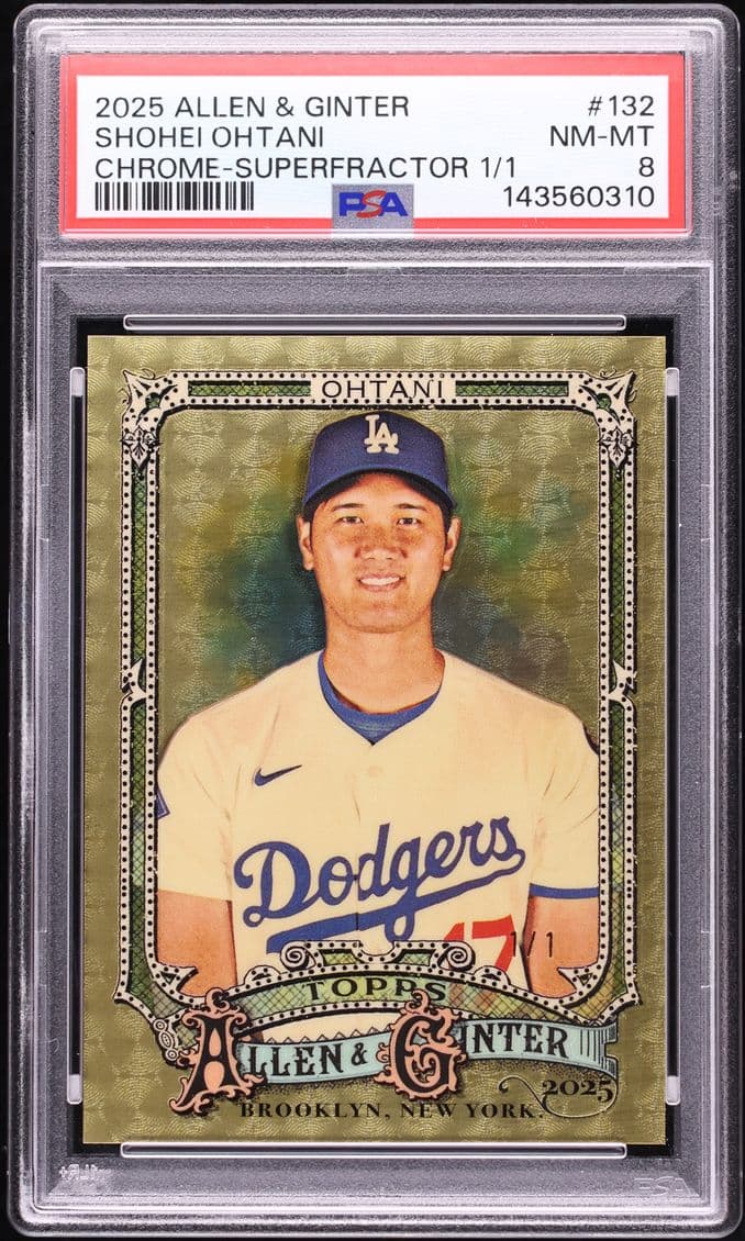 Shohei Ohtani 2025 Allen & Ginter Chrome-Superfractor 1/1 Dodgers baseball card in PSA slab.