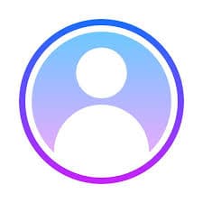 Circular user profile icon featuring a white silhouette against a blue and purple gradient background.